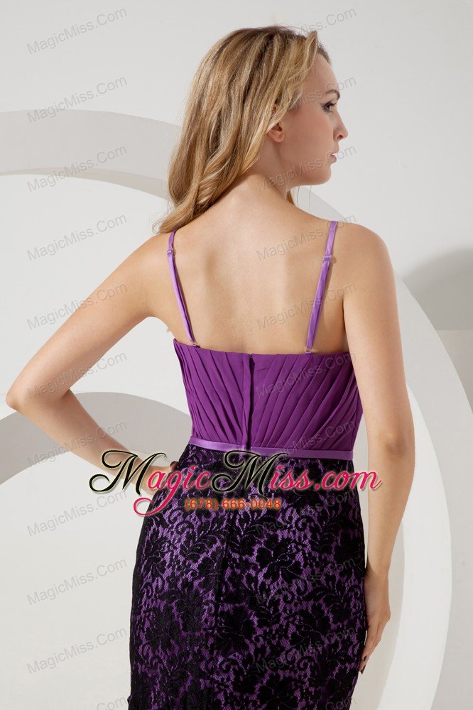 wholesale purple column straps ruch short prom / homecoming dress mini-length lace