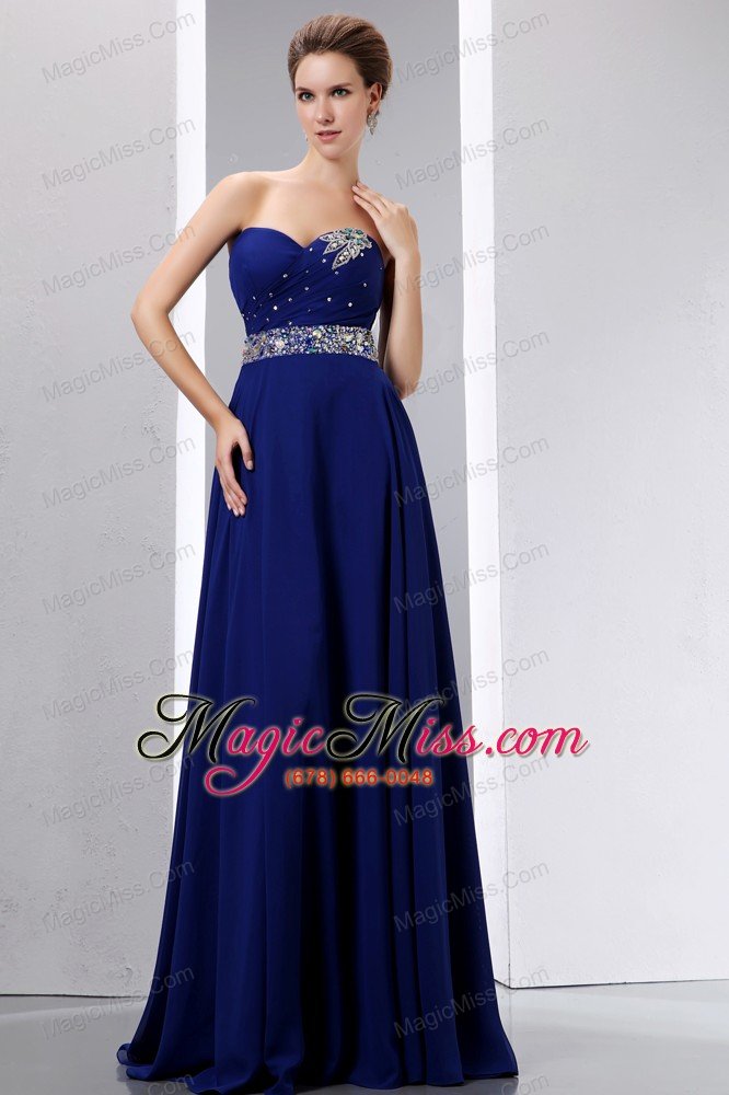 wholesale best royal blue empire sweetherart prom dress chiffon beading floor-length