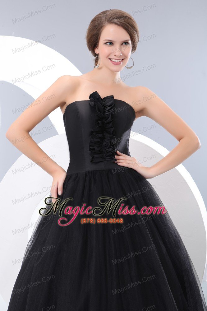 wholesale black a-line strapless floor-length tulle prom / evening dress