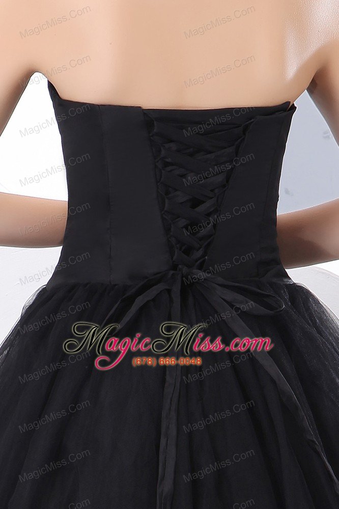 wholesale black a-line strapless floor-length tulle prom / evening dress