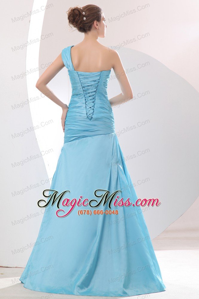wholesale aqua blue mermaid one shoulder floor-length taffeta ruch prom / evening dress