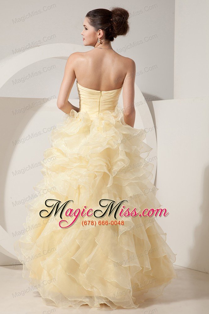 wholesale light yellow a-line / princess sweetheart floor-length organza beading prom dress