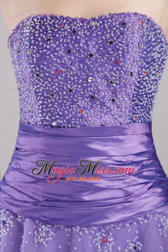 wholesale purple empire strapless floor-length tulle beading prom / party dress