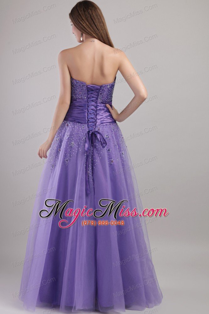 wholesale purple empire strapless floor-length tulle beading prom / party dress