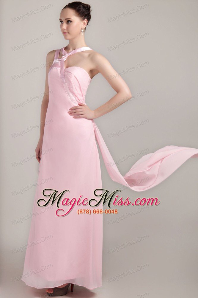 wholesale baby pink empire asymmetrical ankle-length chiffon prom dress