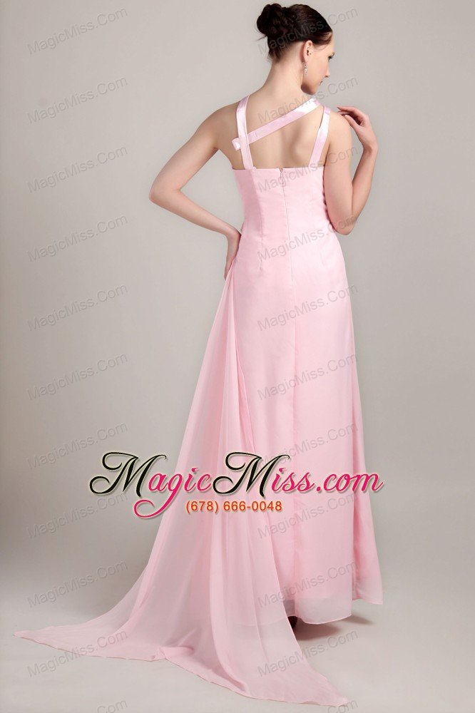 wholesale baby pink empire asymmetrical ankle-length chiffon prom dress