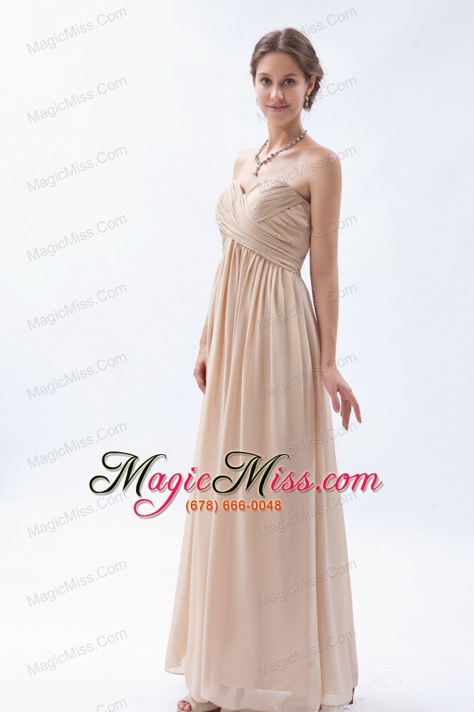 wholesale champagne empire sweetheart floor-length chiffon ruch prom dress