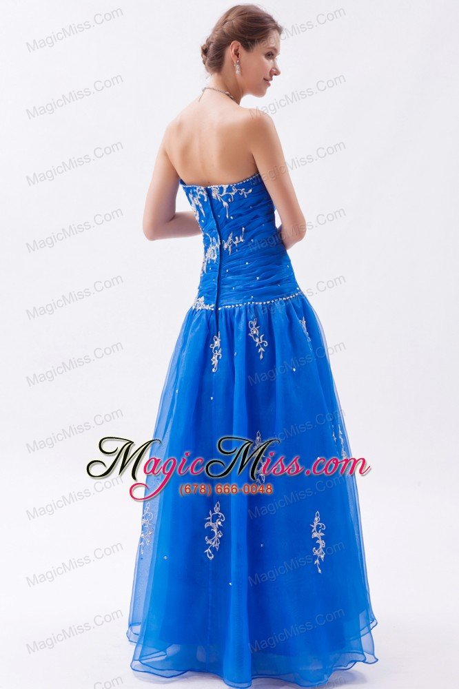 wholesale royal blue a-line / princess sweetheart floor-length organza embroidery with beading prom dress