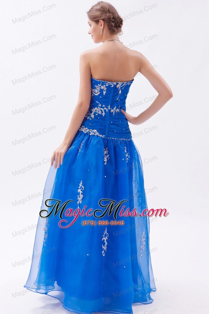 wholesale royal blue a-line / princess sweetheart floor-length organza embroidery with beading prom dress