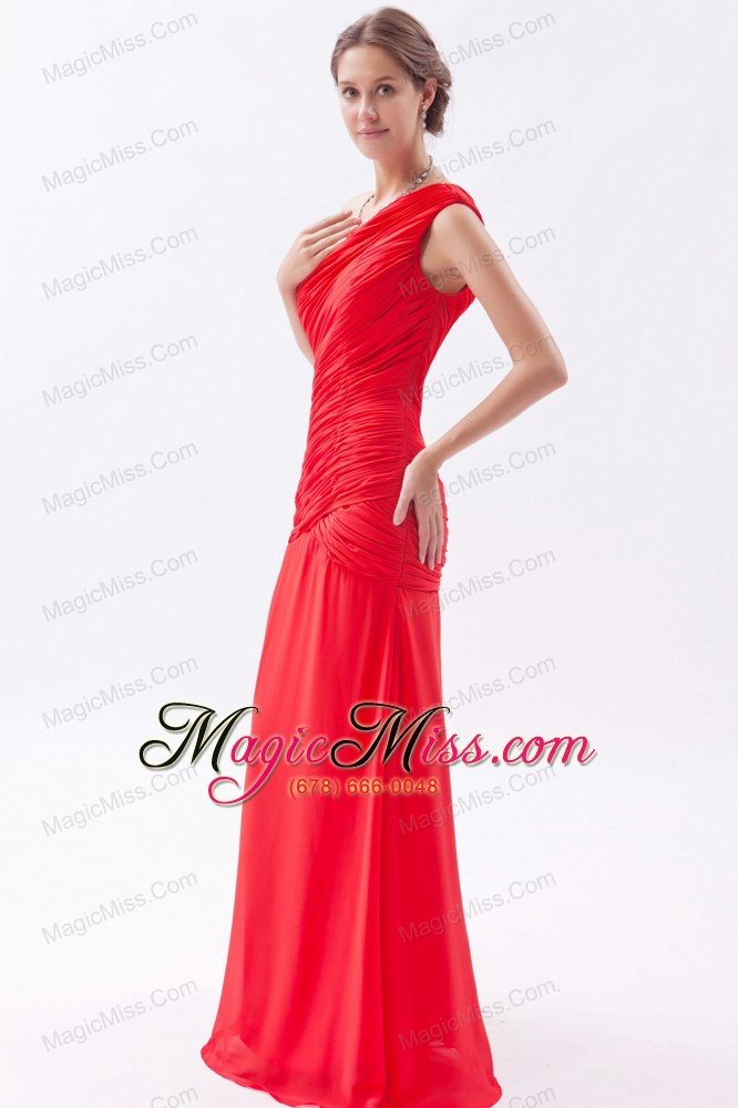 wholesale red column / sheath one shoulder prom dress chiffon ruch floor-length