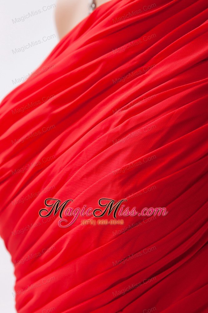 wholesale red column / sheath one shoulder prom dress chiffon ruch floor-length