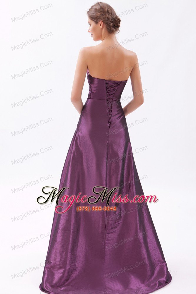 wholesale purple a-line / princess sweetheart brush train taffeta beading prom dress