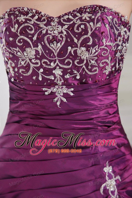 wholesale purple a-line / princess sweetheart brush train taffeta embroidery and ruch prom / graduation dress