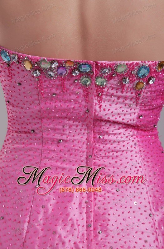 wholesale rose pink column/sheath strapless floor-length taffeta rhinestone prom dress