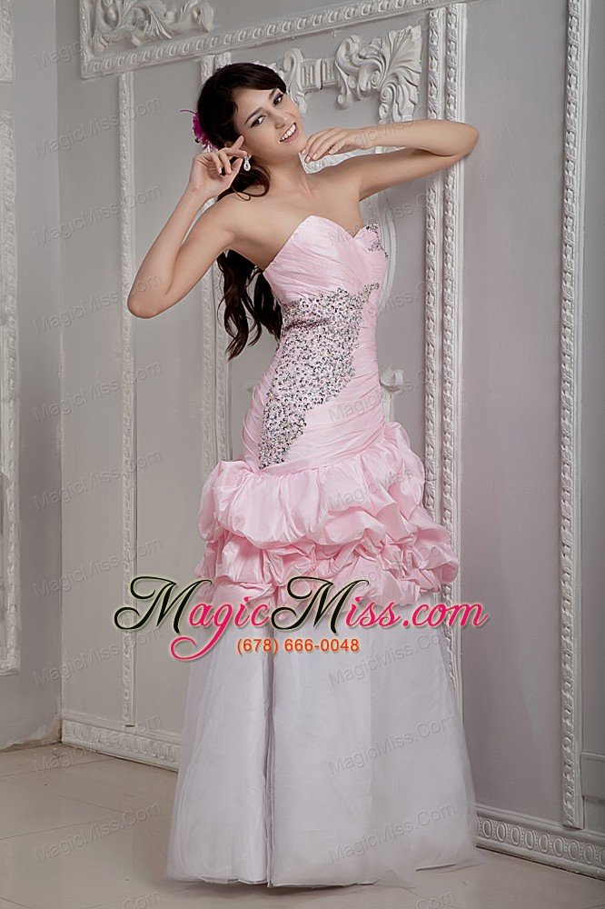 wholesale baby pink and white mermaid sweetheart floor-length taffeta beading prom dress
