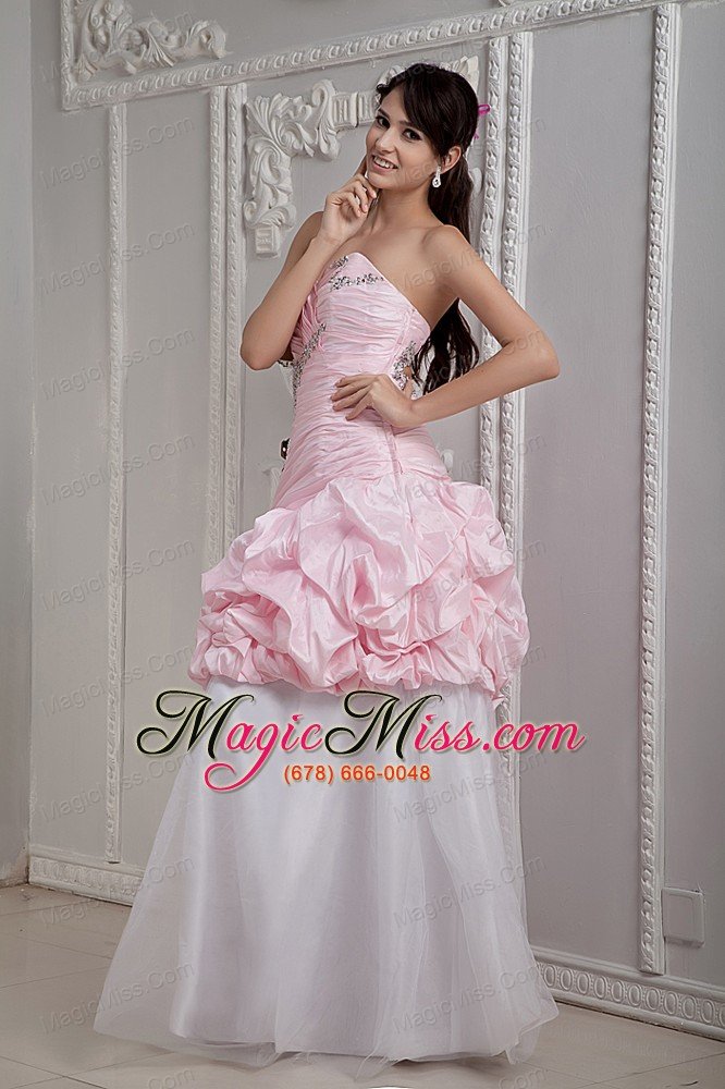 wholesale baby pink and white mermaid sweetheart floor-length taffeta beading prom dress