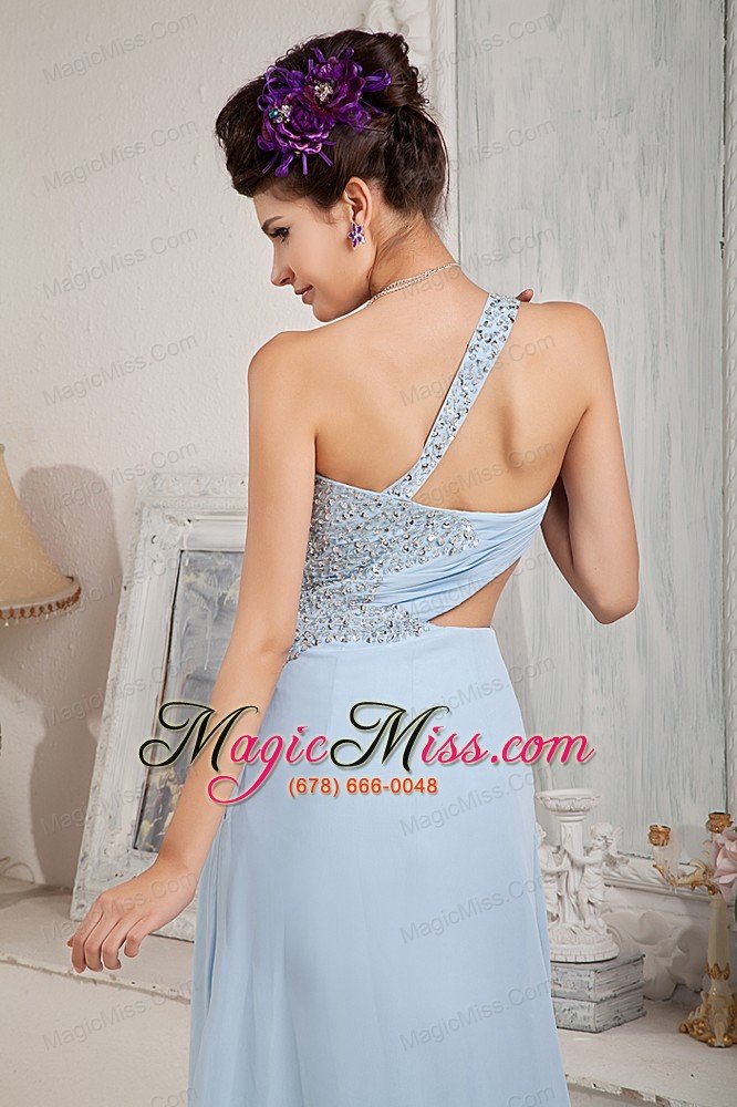 wholesale light blue empire one shoulder floor-length chiffon beading prom dress