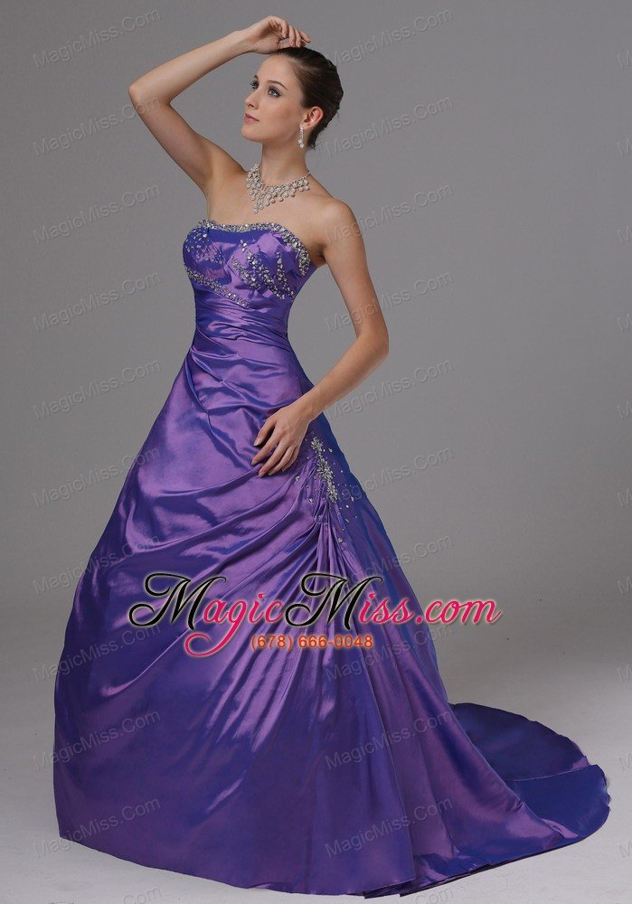 wholesale a-line eggplant purple and beaded decorate bust for prom dress in alaska
