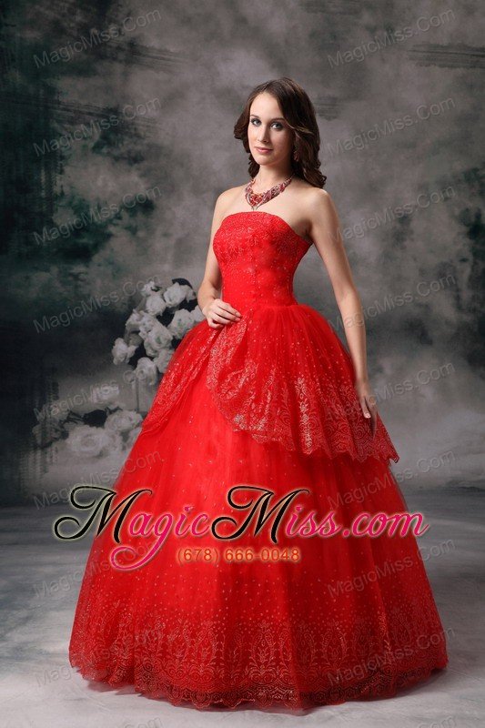 wholesale custom made red ball gown strapless quinceanera dress sequin floor-length