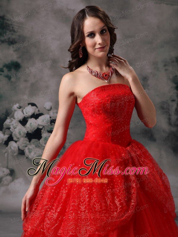 wholesale custom made red ball gown strapless quinceanera dress sequin floor-length