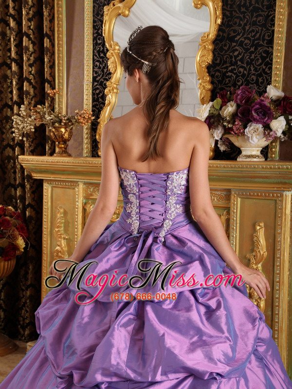wholesale lavender ball gown strapless floor-length appliques taffeta quinceanera dress
