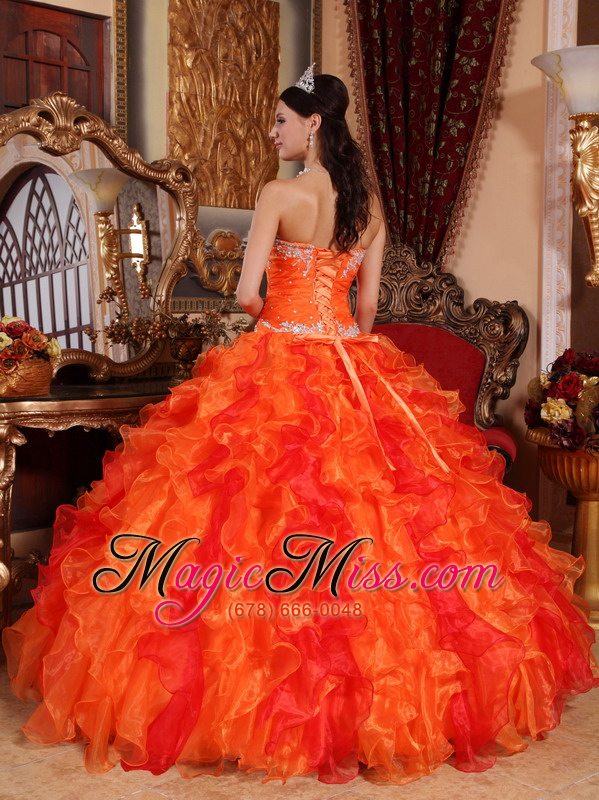 wholesale orange ball gown sweetheart floor-length organza appliques and beading quinceanera dress