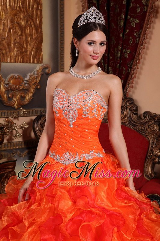 wholesale orange ball gown sweetheart floor-length organza appliques and beading quinceanera dress