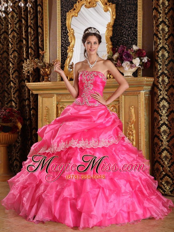 wholesale hot pink ball gown strapless floor-length organza quinceanera dress
