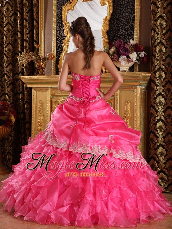 wholesale hot pink ball gown strapless floor-length organza quinceanera dress