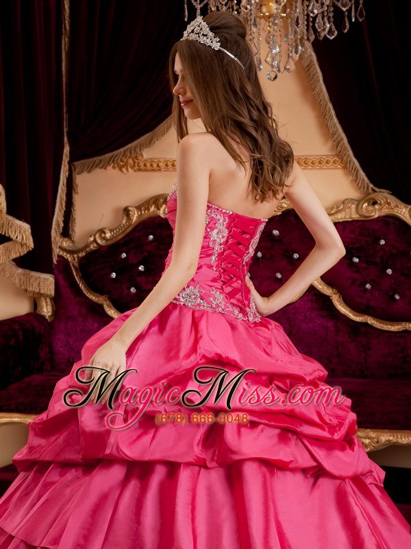 wholesale hot pink ball gown sweetheart floor-length taffeta appliques quinceanera dress