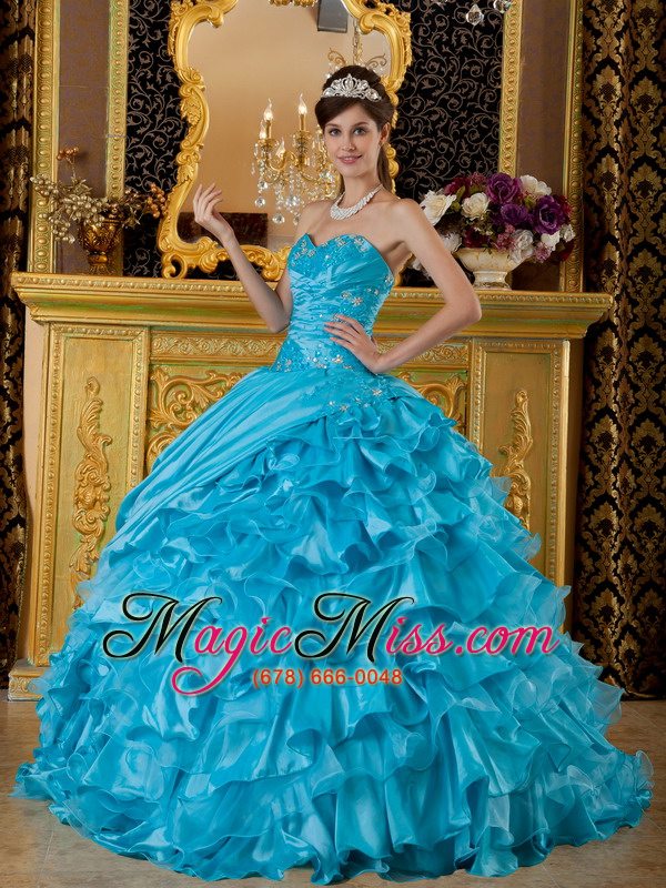 wholesale teal ball gown sweetheart floor-length taffeta and organza appliques quinceanera dress