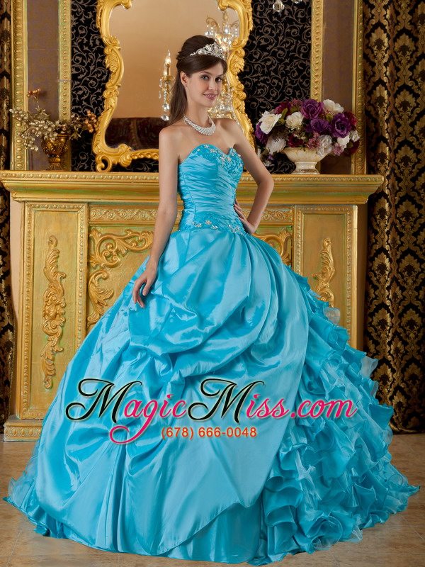 wholesale teal ball gown sweetheart floor-length taffeta and organza appliques quinceanera dress