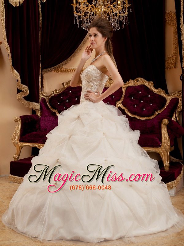 wholesale ivory ball gown sweetheart floor-length satin and organza embroidery quinceanera dress