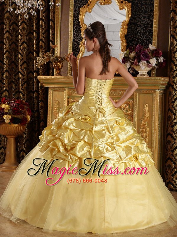 wholesale yellow ball gown floor-length taffeta and tulle beading quinceanera dress