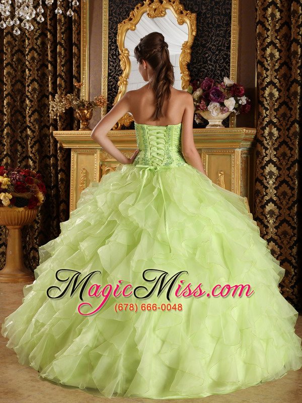 wholesale yellow green ball gown strapless floor-length satin and organza embroidery with beading quinceanera dress