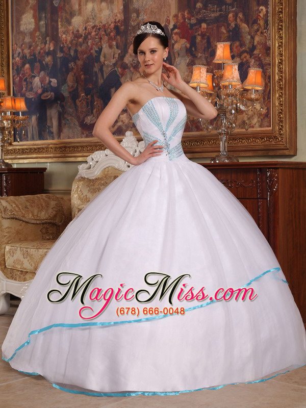 wholesale white ball gown strapless floor-length organza beading quinceanera dress