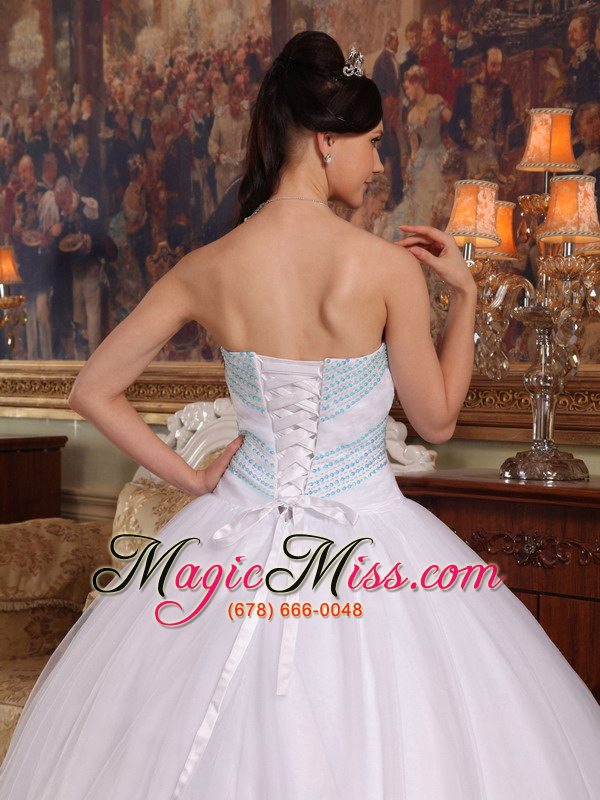 wholesale white ball gown strapless floor-length organza beading quinceanera dress