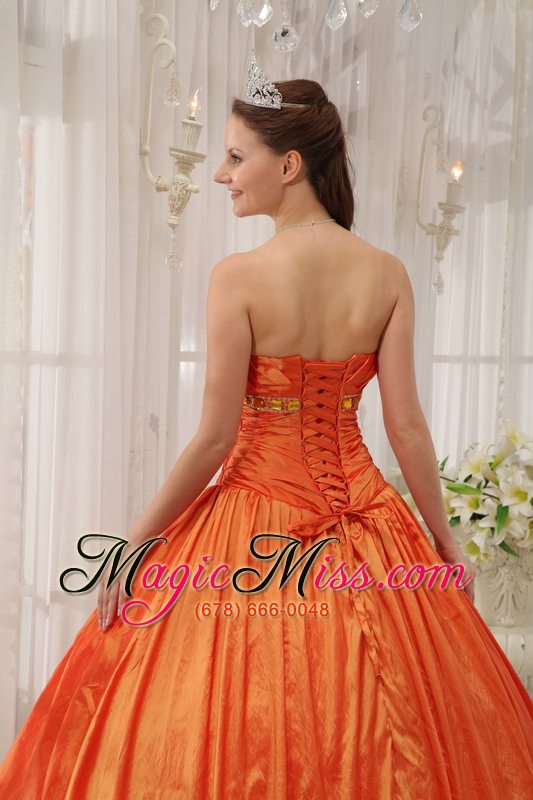wholesale orange ball gown strapless floor-length taffeta ruffles quinceanera dress