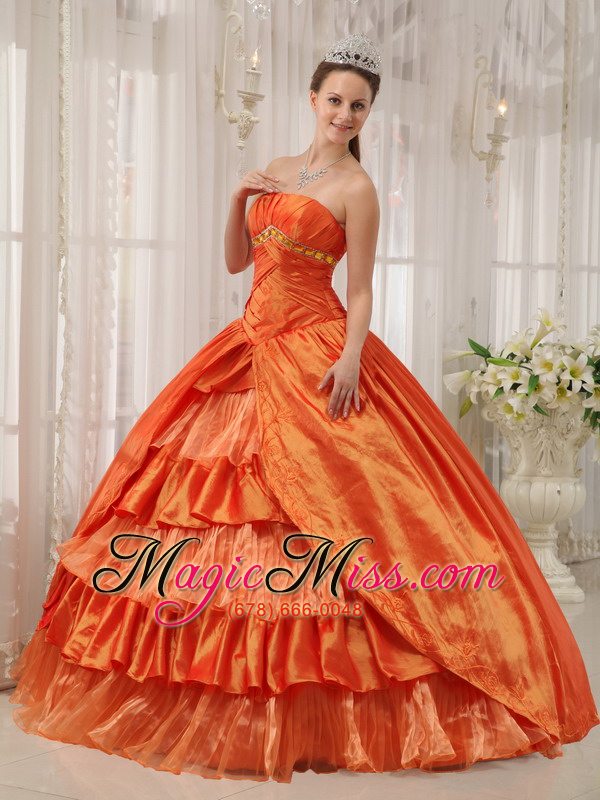wholesale orange ball gown strapless floor-length taffeta ruffles quinceanera dress