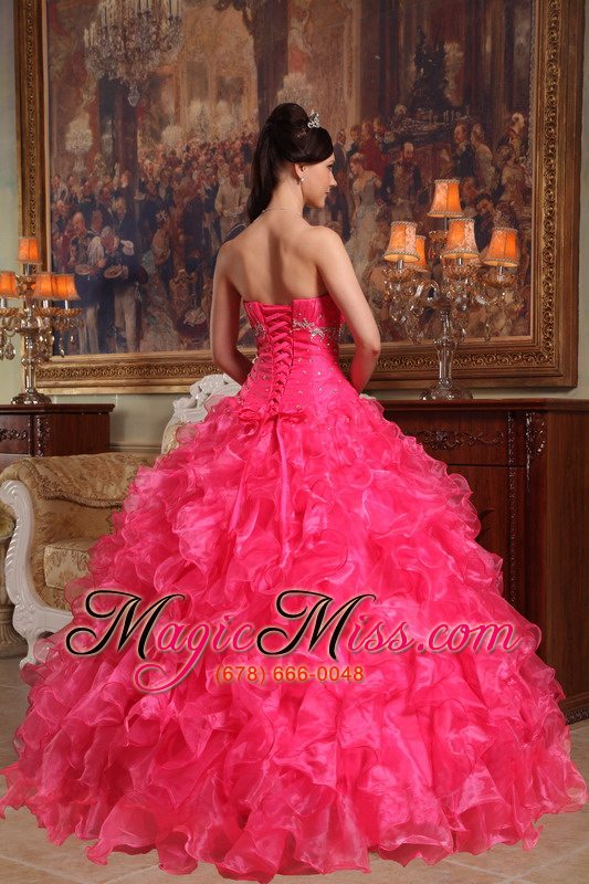 wholesale red ball gown sweetheart floor-length organza beading quinceanera dress