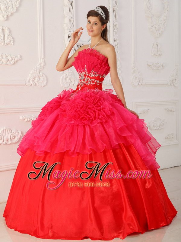 wholesale red ball gown strapless floor-length taffeta and organza quinceanera dress