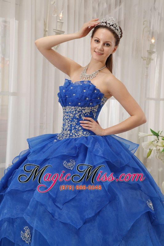wholesale blue ball gown strapless floor-length organza beading quinceanera dress