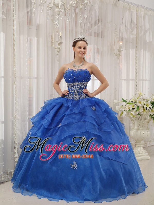 wholesale blue ball gown strapless floor-length organza beading quinceanera dress