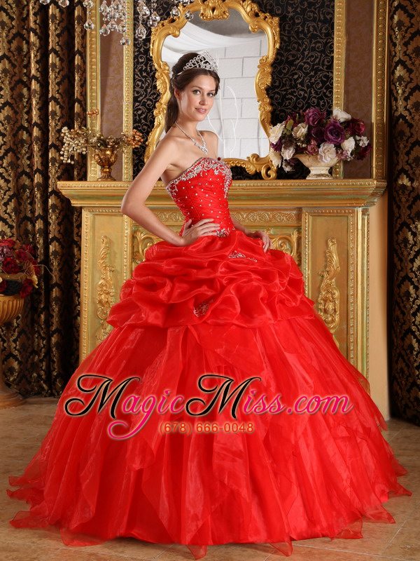 wholesale red ball gown sweetheart floor-length organza appliques with beading quinceanera dress