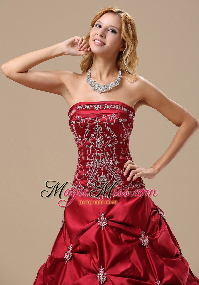 wholesale mississippi embroidery decorate bodice pick-ups a-line wine red floor-length 2013 prom / evening dress