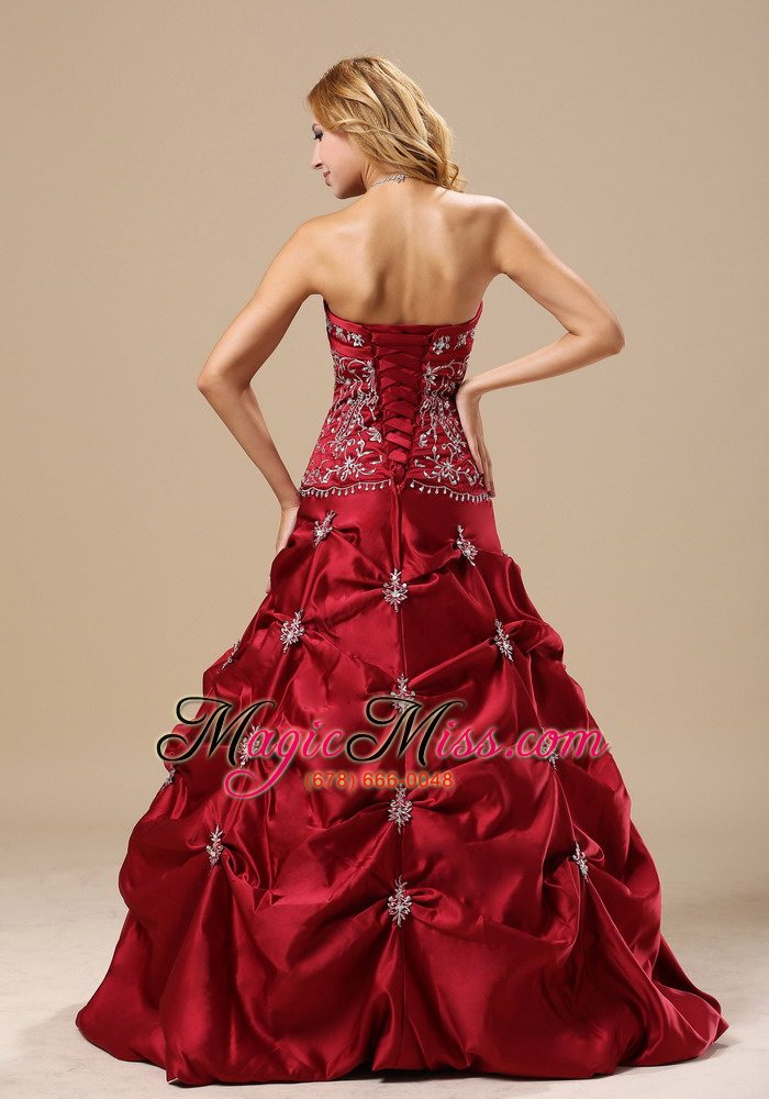 wholesale mississippi embroidery decorate bodice pick-ups a-line wine red floor-length 2013 prom / evening dress