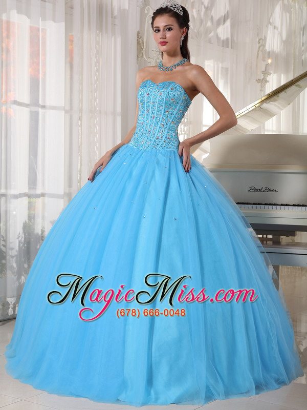 wholesale sky blue ball gown sweetheart floor-length tulle beading quinceanera dress