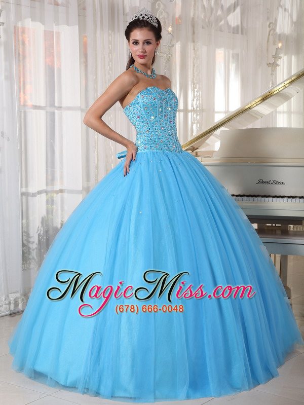 wholesale sky blue ball gown sweetheart floor-length tulle beading quinceanera dress
