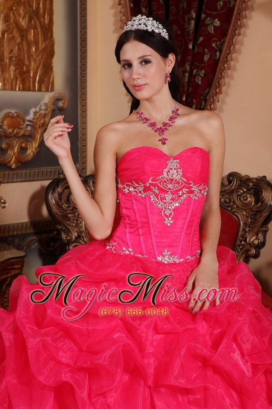 wholesale hot pink ball gown sweetheart floor-length organza beading quinceanera dress