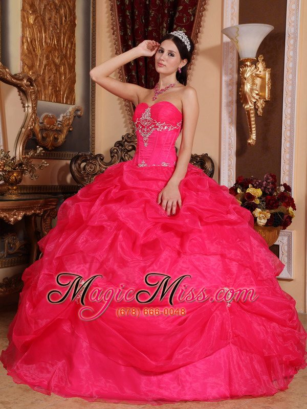 wholesale hot pink ball gown sweetheart floor-length organza beading quinceanera dress